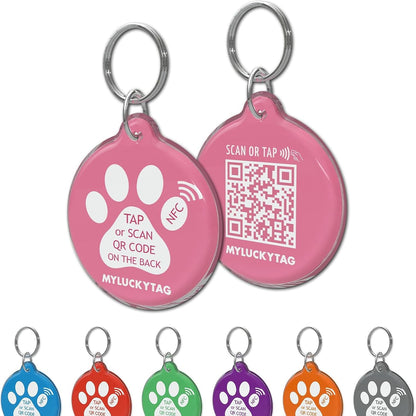 268831 - MYLUCKYTAG Etiketë Identifikimi Inteligjente për Kafshë Shtëpiake me NFC dhe Kodi QR, Etiketë e Personalizuar për Qen/Mace, Profil Online, Email Njoftimi për Vendndodhjen e Kafshës Shtëpiake