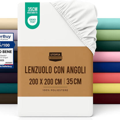 263848 - Utopia Bedding Çarçaf i Përshtatshëm 200x200cm, i bardhë, mikrofibër poliester, 35cm me xhep të thellë