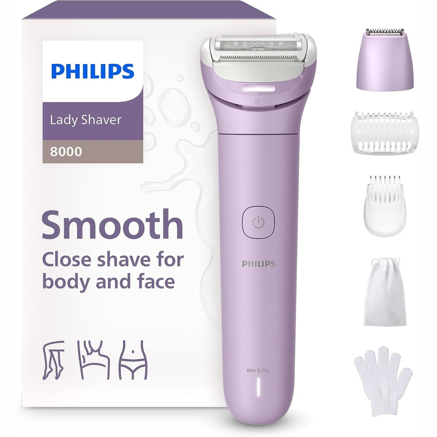 315829 - PHILIPS Lady Shaver Series 8000, makinë rroje pa tel, 3 tehe, kokë fleksibile, dritë LED, jetëgjatësi baterie 100 minuta, modeli BRL149/00