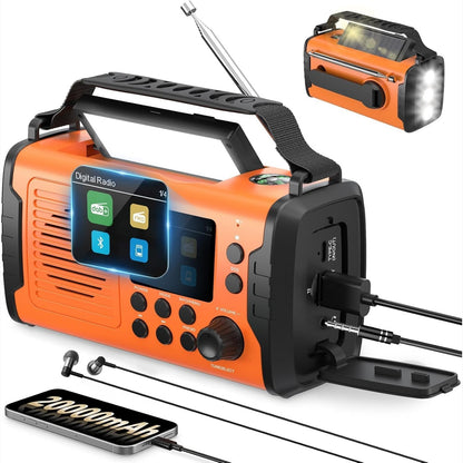 299362 - Radio Wind Up 20000mAh me Bluetooth, Radio me Energji Diellore DAB/FM dhe me Dorezë Dore, Fener dhe Dritë Leximi, Karikues Telefoni Celular me USB, Alarm SOS, Radio Portative Emergjence për Kamping dhe Përdorim në Ajër të Hapur