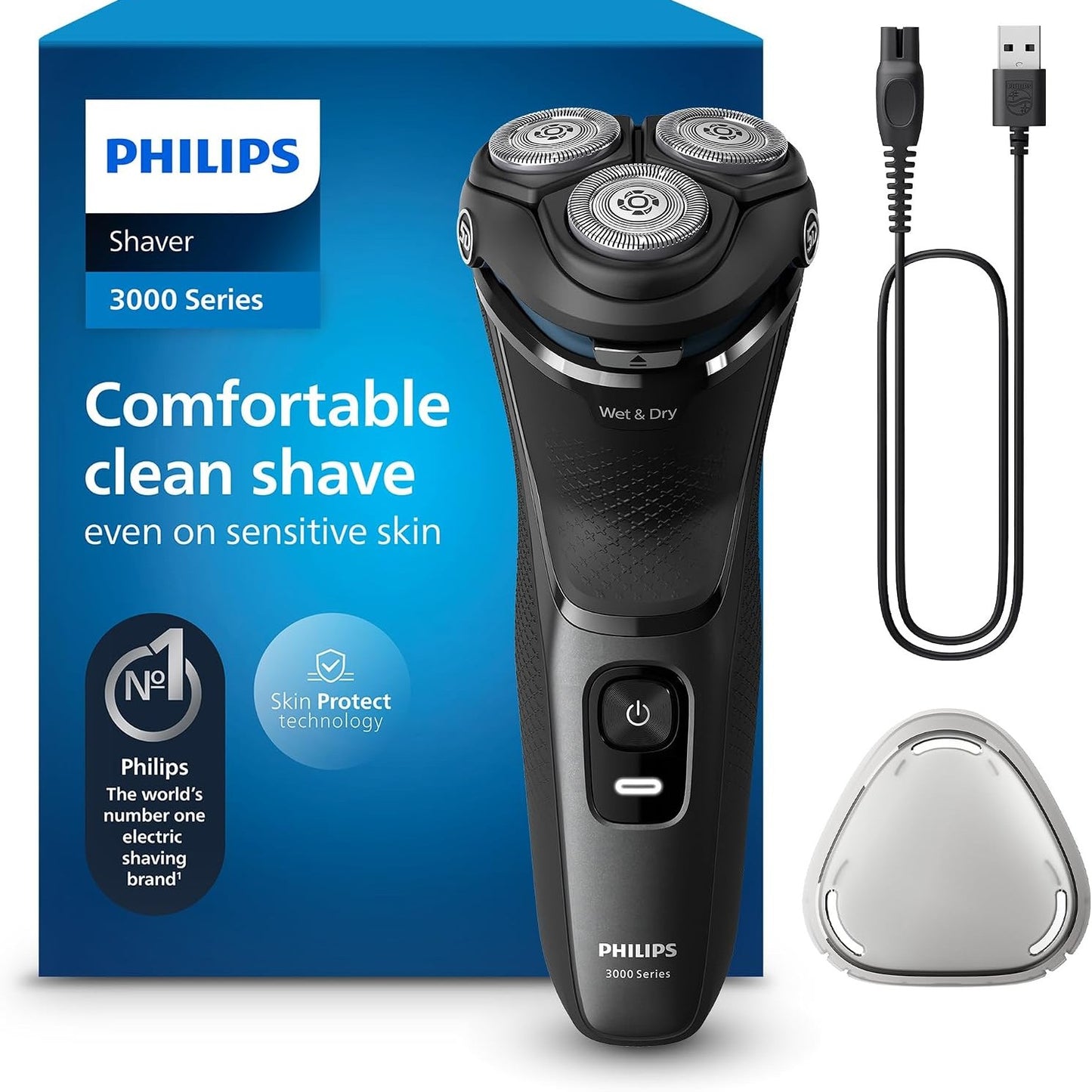 292439 - PHILIPS Seria e rrojës 3000 S3145/00, makinë rroje elektrike për burra, për lagësht dhe thatë, teknologji SkinProtect, ngjyrë antraciti, me prerës mjekre që hapet, pa tel