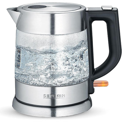 162596 - SEVERIN - Çajnik elektrik qelqi, me filtër kundër gëlqeres, çelik inox/i zi, Modeli WK 3468