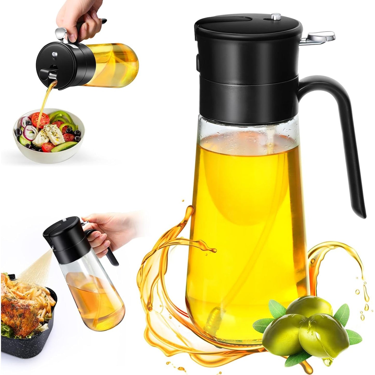 224741 - EUQVUN Spërkatës vaji për kuzhinë 580 ml/19.6 oz, Spërkatës dhe derdhës 2-në-1, i imët dhe kundër bllokimit