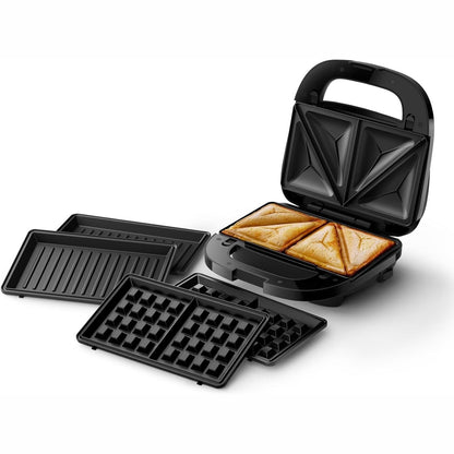 162406 - PHILIPS Series 5000 - Set Makinash për Panini dhe Sanduiç, dhe Vafla me Pllakëza jo-ngjitëse, Pritje dhe Vula, Fuqi 750W në Ngjyrë të Zezë (HD2350/80)