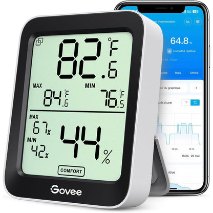 225230 - Govee Termometër i Brendshëm, Higrometër, Monitor Dixhital Mini me Sensor Lagështie dhe Temperature, Ruajtje të Dhënash LCD Bluetooth