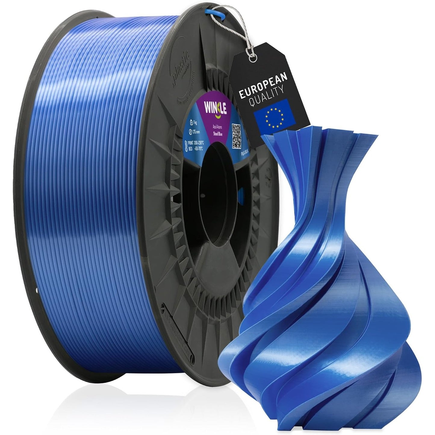 268658 - FILAMENT MËNDAFSHI WINKLE PLA (BLU ÇELIKU) | FILAMENT PËR PRINTER 3D | FILAMENT PLA 1.75 MM 1 KG | PLA BLU | ME PËRFUNDIM TË LËMUAR DHE TË MËNDAFSHTË | SAKTËSI DIMENSIONALE | BOBINË 1 KG