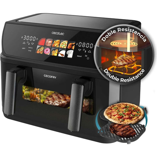 89162 - FRITEZË ME AJËR CECOTEC - Cecofry&Grill Duoheat 10000, 2800W, Kapaciteti 10L, 3-në-1: Fritezë, Skarë, Pllakë, Ndarëse e lëvizshme, Temperaturë e dyfishtë 40-200°C, Gatim i njëtrajtshëm dhe i shpejtë.