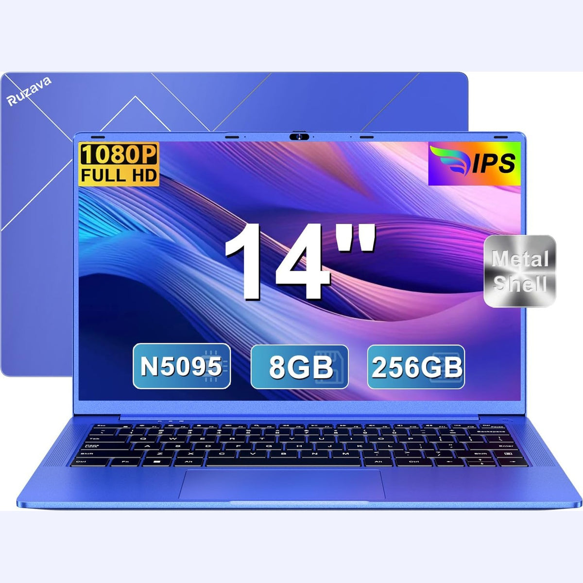295307 - RUZAVA Laptop 14 inç (35.6 cm), 8 GB RAM, 256 GB SSD, i zgjerueshëm deri në 1 TB, Celeron N5095 (deri në 2.9 GHz), 4 bërthama, Windows 11, kuti metalike, maus pa tel, film tastiere, vjollcë