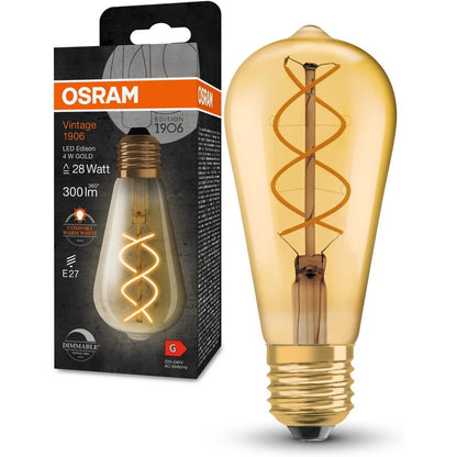 230092 - OSRAM Llambë LED Vintage 1906 Golden Filament, Qelqi, Formë Edison, Bazë E27, 300 Lumen, Ekuivalente me 28W, E Bardhë shumë e Ngrohtë (2000K), E Errësueshme