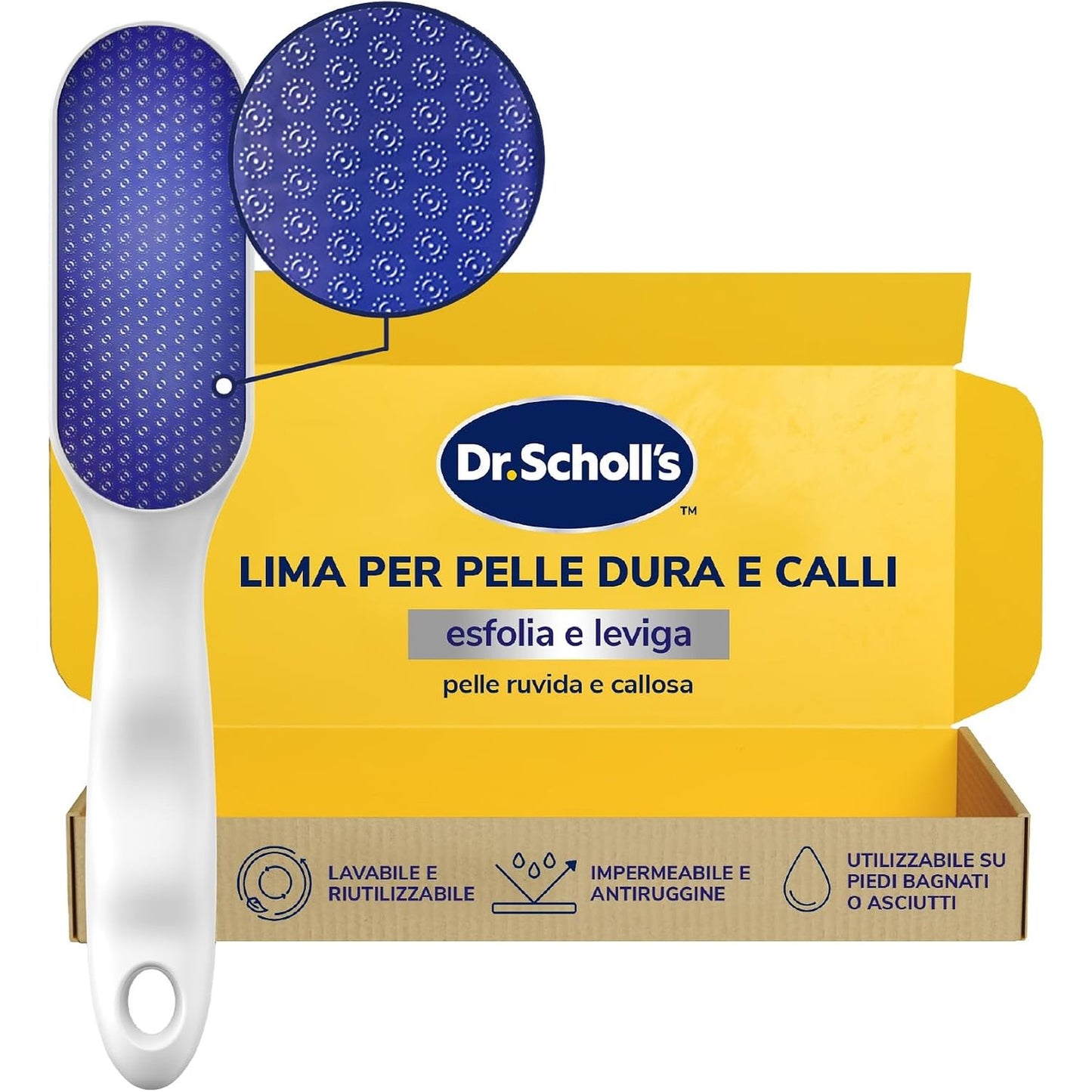272336 - DR. SCHOLL Limë për këmbët prej nanoqelqi, heq lëkurën e thatë në këmbë të lagura ose të thata, e papërshkueshme nga uji, e butë ndaj kallove, ideale për përdorim në dush