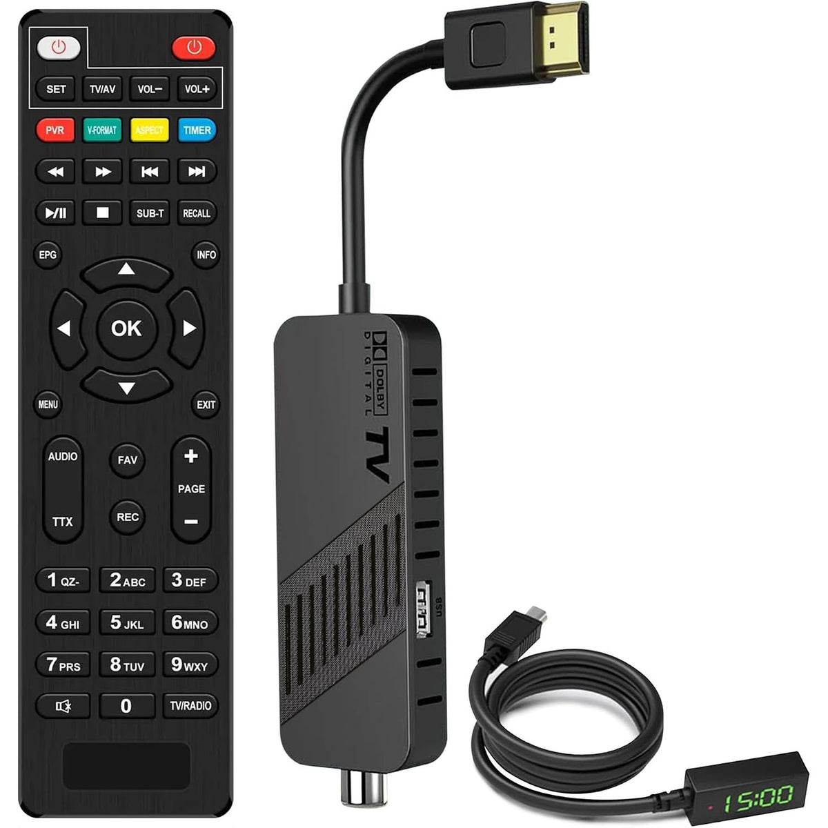 299658 - LEYF Dekoder televiziv dixhital tokësor DVB-T2 Full HD 1080P, i fshehur pas televizorit, kanale të lira, ekran dixhital, telekomandë kryesore HEVC H265 10-bit, HDMI/AV, USB