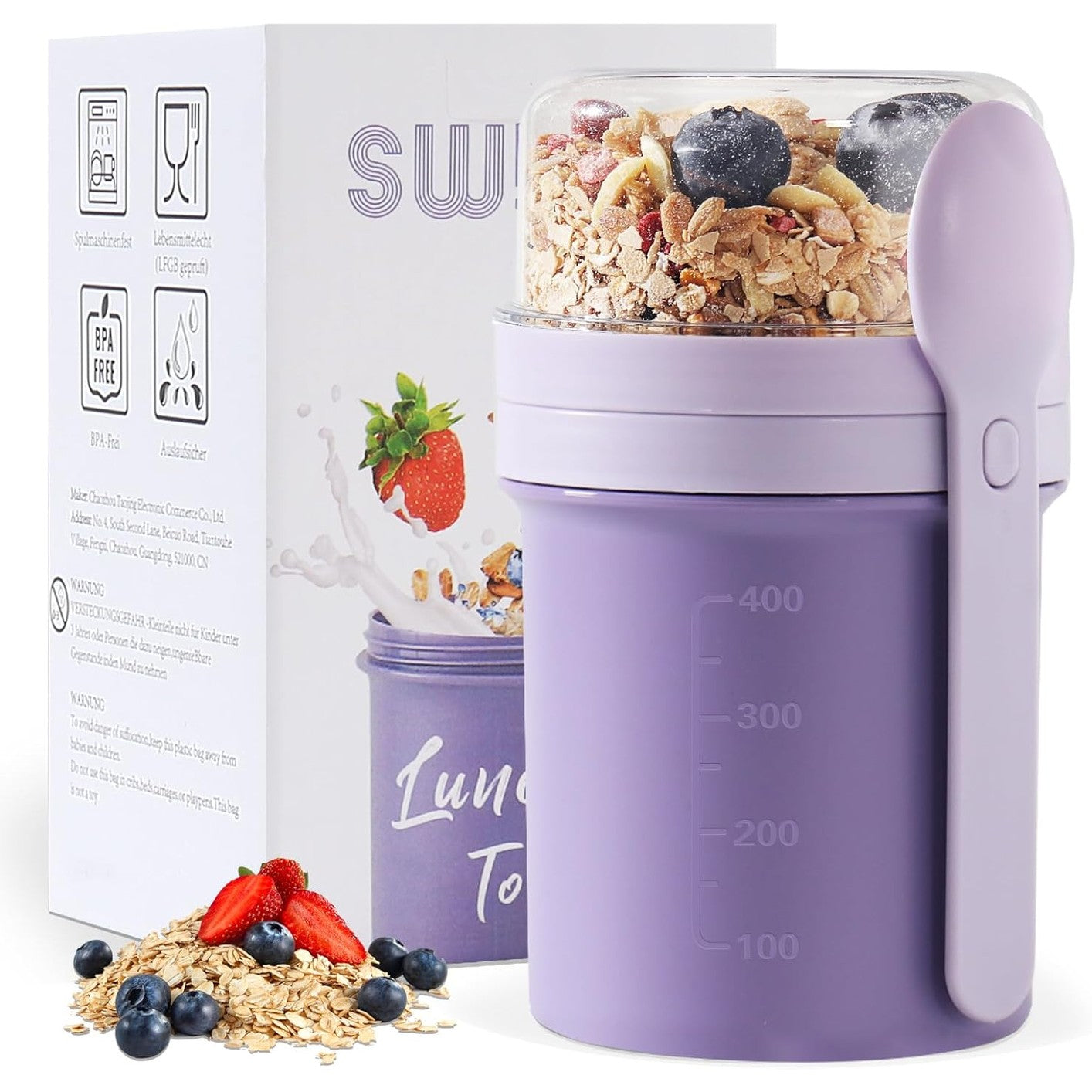 258120 - FILXHAN MUSLI SWKIEN PËR TË MARRË ME VETE, KAPACITET 450ML+250ML, ME LUGË, FILXHAN MUSLI QË NUK RRJEDH