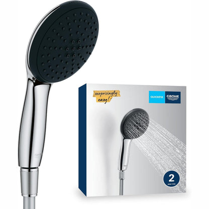 313522 - GROHE Vitalio 110, kokë dushi me tub, 14l në minutë, dush dore me 2 modele spërkatjeje, lidhje universale, unazë silikoni, tub dushi 1.5m, e rrumbullakët, krom, 26972001