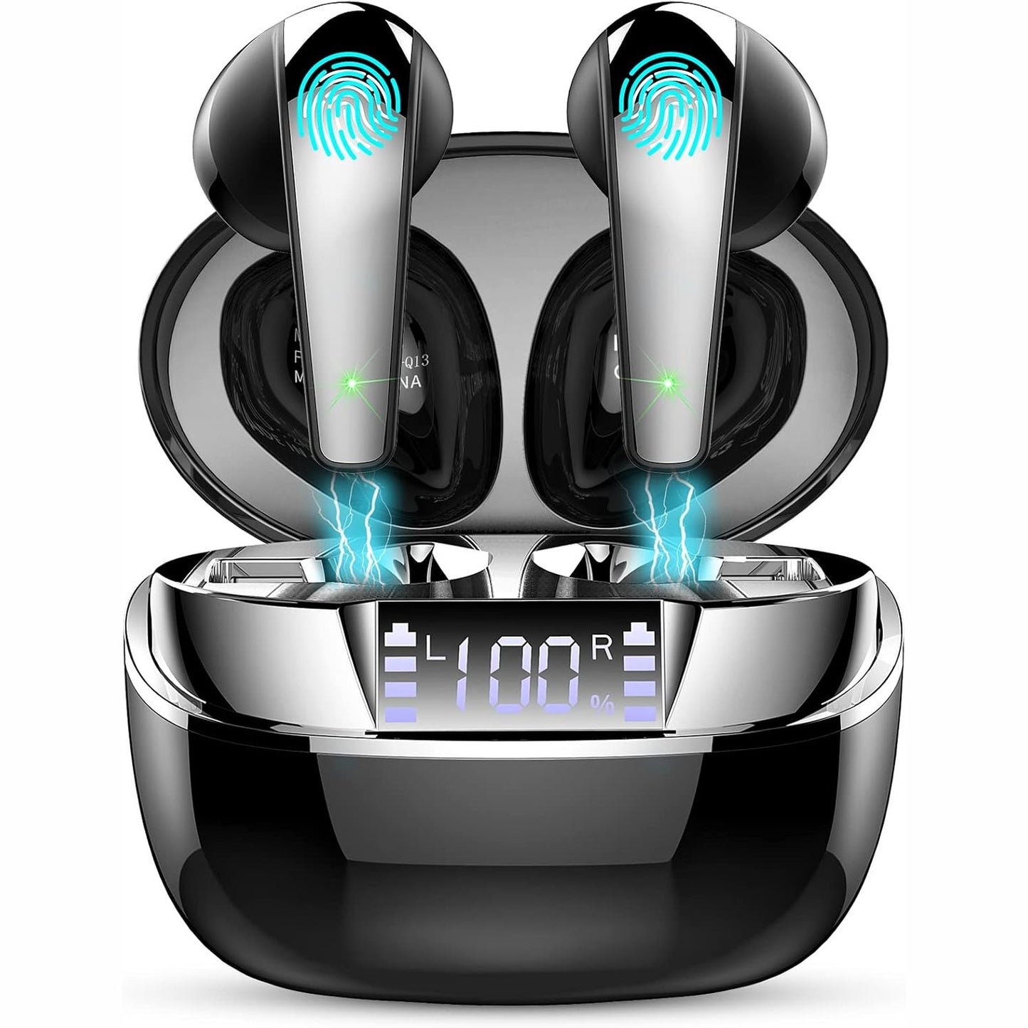 268773 - Kufje pa tel Bluetooth, stereo Bluetooth 5.2, 2 mikrofonë, IPX7 të papërshkueshme nga uji, jetëgjatësi baterie 35 orë, karikim i shpejtë USB-C