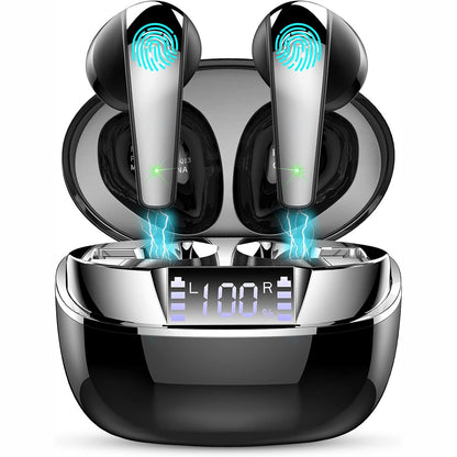 268773 - Kufje pa tel Bluetooth, stereo Bluetooth 5.2, 2 mikrofonë, IPX7 të papërshkueshme nga uji, jetëgjatësi baterie 35 orë, karikim i shpejtë USB-C