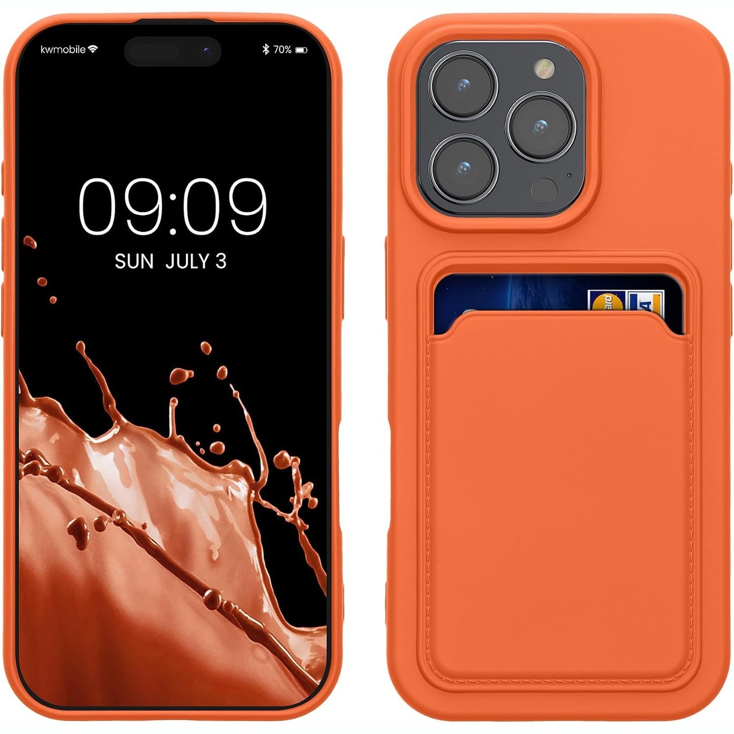 274644 - KWMOBILE Mbështjellëse për Apple iPhone 16 Pro me vend për kartë, Mbështjellëse TPU, Karikim pa tel, Mbulesë mbrojtëse në ngjyrë portokalli