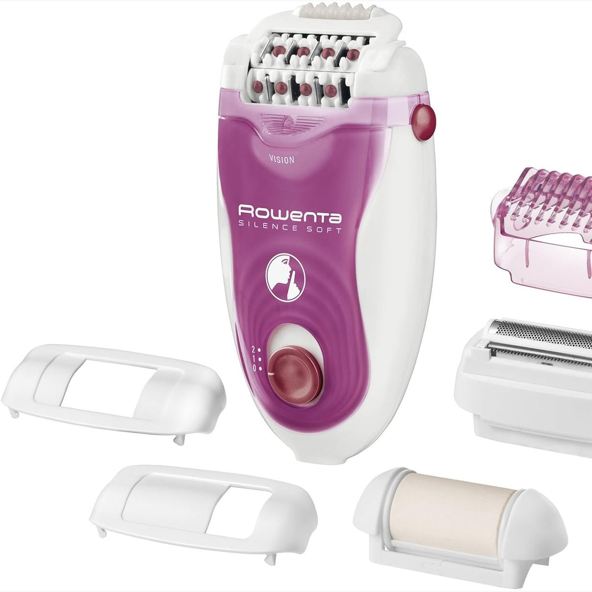 307323 - ROWENTA Depilator EP5660 Silence Soft, depilim i heshtur për këmbë, 7 aksesorë, 4.8 W, 220 - 240 V, Vjollcë/E Bardhë