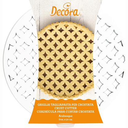 251698 - DECORA Raft për torta Arabesque Crostata prej plastike, Ø 30 cm, prodhuar në Itali, Dizajn i patentuar, i bardhë