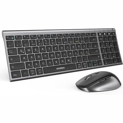 267944 - SEENDA Tastierë dhe Maus Bluetooth COE401, Set Pa Tel për Windows/Mac/iPad/Android, Tastierë metalike ultra e hollë, Maus i qetë, Lidhet me 3 pajisje, Paraqitje QWERTZ, Ngjyra: Gri