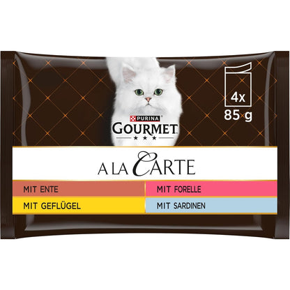 214026 - Ushqim i lagësht për mace Gourmet A la Carte, lloje të ndryshme, pako me 12 copë (12 x 4 qese me nga 85 g secila)