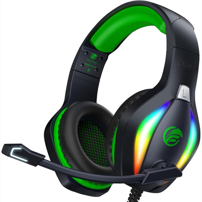 320105 - FACHIXY Kufje Lojërash FC100 për PC, PS4, PS5, Xbox, Mac, Nintendo Switch, Kufje me Ndriçim RGB, Mikrofon, Anulim Zhurme, Jack 3.5 mm - Jeshile