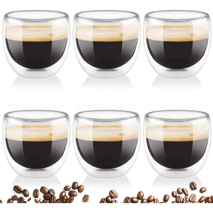 215331 - MEZZAR Set 6 filxhanësh transparentë për espresso 80ml, Gota termike për çaj Latte, Matcha, Cappuccino