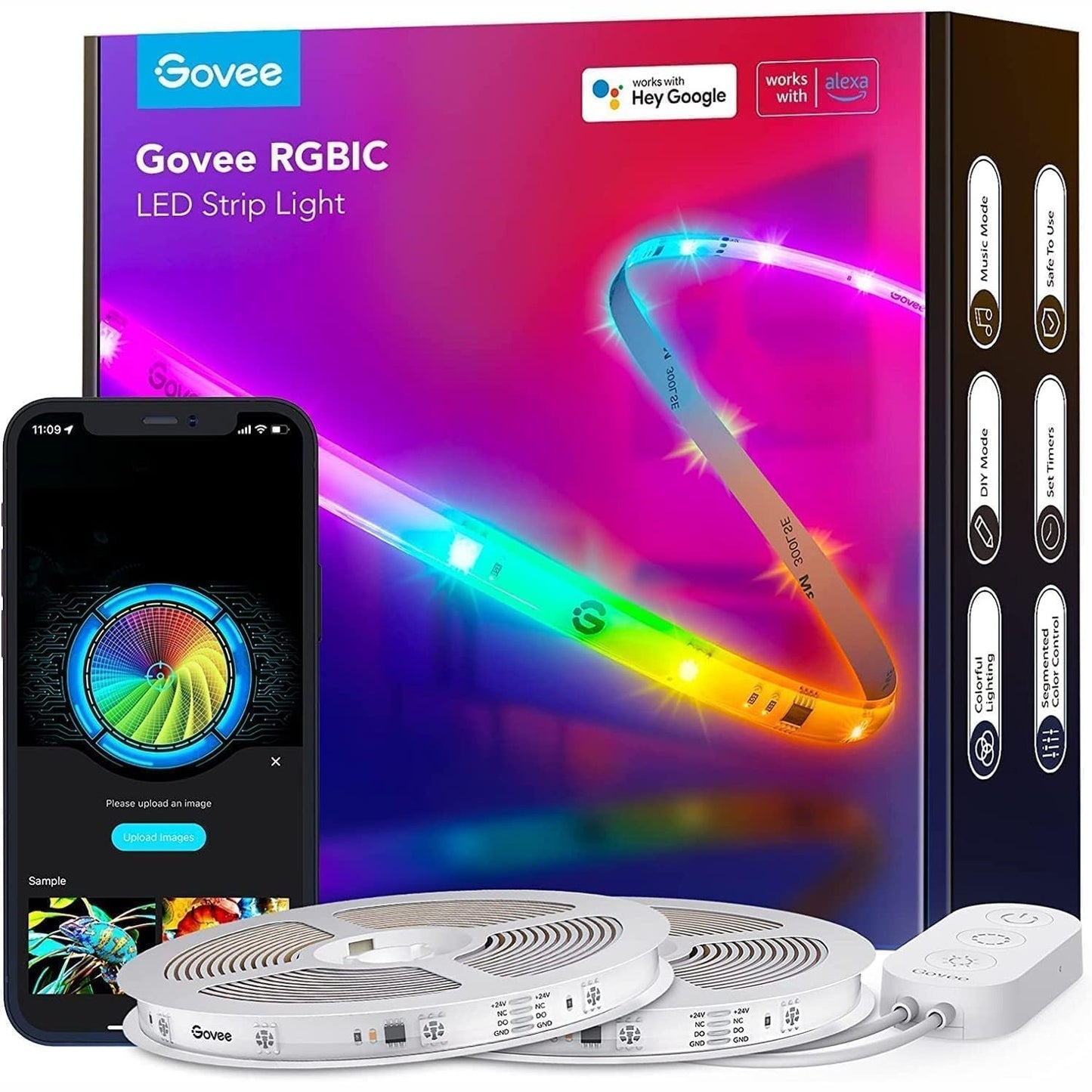 213160 - GOVEE Shirit LED RGBIC Pro 20m, Shirit LED inteligjent që funksionon me Alexa dhe Google Assistant, Kontrollohet nga aplikacioni, 2 rrotulla me shirit 10m