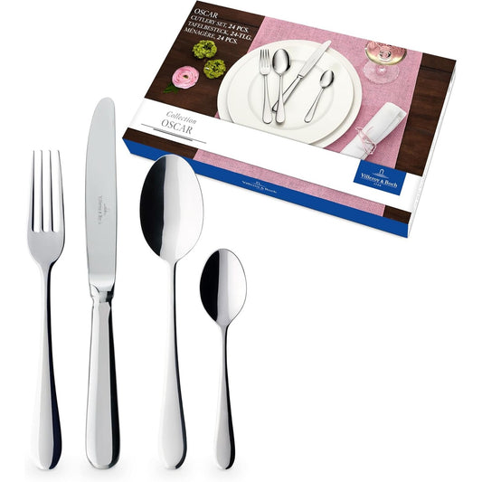 239283 - VILLEROY & BOCH Set enësh për 6 persona Oscar me 24 pjesë, i sigurt për larjen e enëve, rezistent ndaj ndryshkut, set takëmesh prej çeliku inox