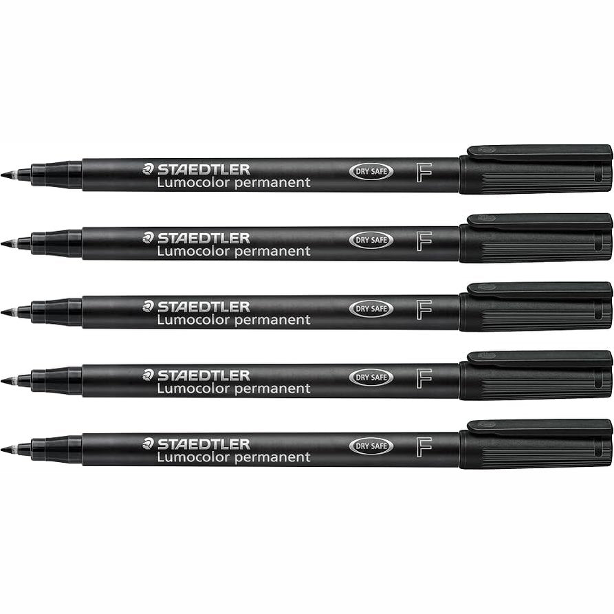 269376 - STAEDTLER Shënues i përhershëm Lumocolor, i papërshkueshëm nga uji, gjerësi vije F 0.6 mm, i rimbushshëm, 5 shënues universalë të zinj, 318-9X