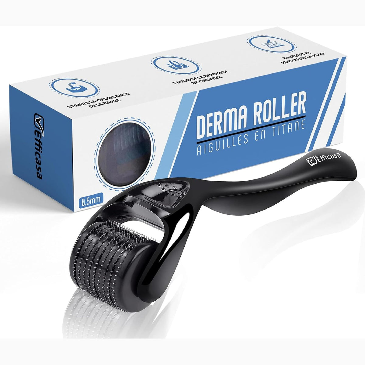 312402 - DERMAROLLER 0.5mm – Rrullë me mikrogjilpëra për fytyrën, flokët dhe mjekrën, 540 mikrogjilpëra titaniumi