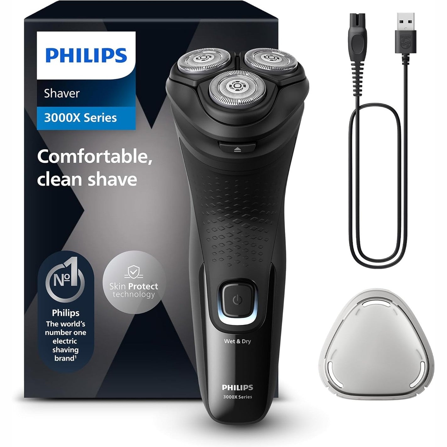 292765 - PHILIPS Seria e rrojës elektrike 3000x, Rrojtore elektrike për lagësht dhe thatë, Blu qielli, Teknologji SkinProtect, përfshin prerëse hunde