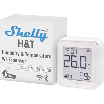 164544 - SHELLY H&T Gen3 e Bardhë | Sensor Inteligjent i Temperaturës dhe Lagështisë me Wi-Fi | Kompatibil me Alexa dhe Google Home | Njoftime dhe Ruajtje të Dhënash | Pa Nevojë për Hub