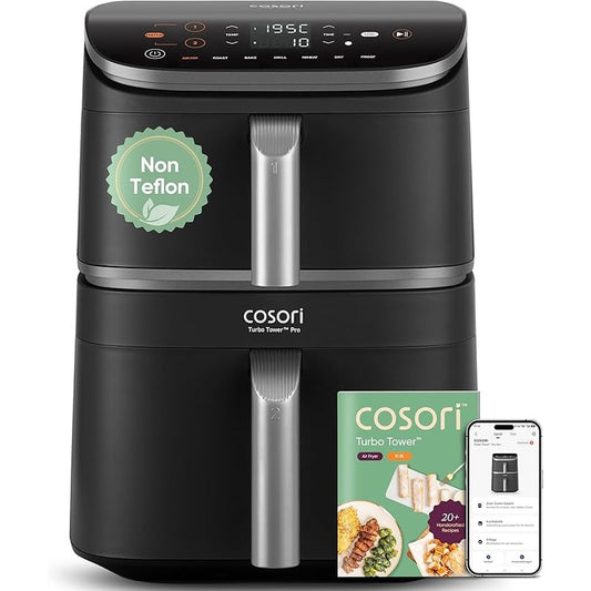288079 - COSORI Turbo Tower Pro Smart, Fritezë ajri me dy shtresa 10.8 L, DualBlaze, veshje qeramike, gri-argjendtë