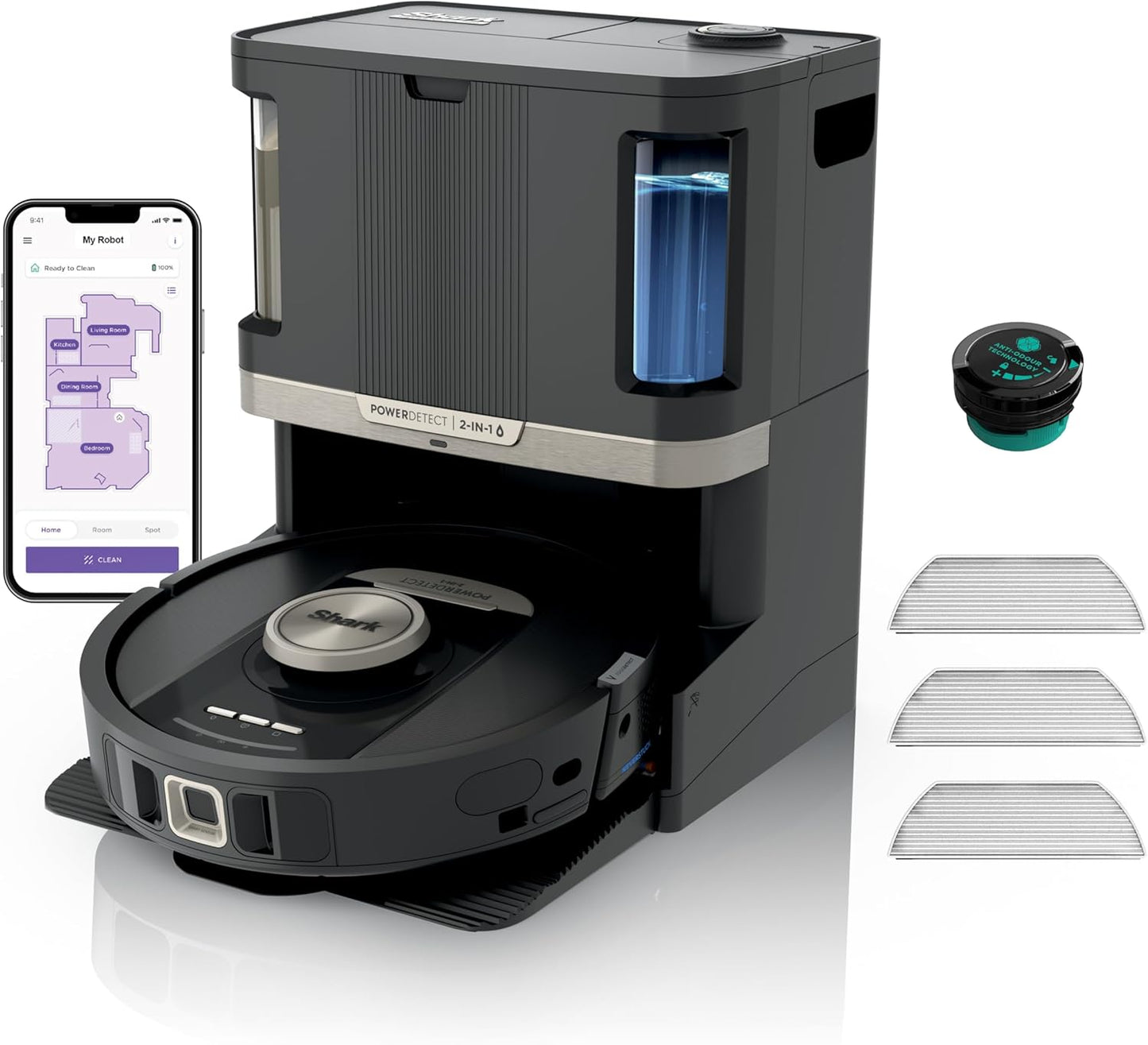 84018 - SHARK Fshesë Robotike 2-në-1 PowerDetect, Vetëzbrazëse, Vetëmbushëse NeverTouch Pro, Navigim LiDAR 3D, Bypass i Pengesave NeverStuck, WiFi/Aplikacion, Ngjyra e Zezë, Modeli RV2800ZEEU