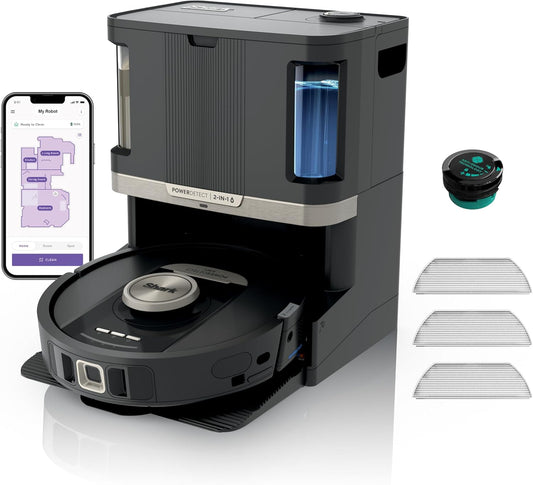 84018 - SHARK Fshesë Robotike 2-në-1 PowerDetect, Vetëzbrazëse, Vetëmbushëse NeverTouch Pro, Navigim LiDAR 3D, Bypass i Pengesave NeverStuck, WiFi/Aplikacion, Ngjyra e Zezë, Modeli RV2800ZEEU
