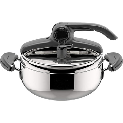 187098 - LAGOSTINA Mia Tenxhere me Presion, 3.5L, Çelik Inox 18/10, Ø 22 cm, Përshtatshme për Induksion dhe Gaz, Kapak që Hapet Lehtë, Bazë me Tre Shtresa, Mund të lahet në lavastovilje