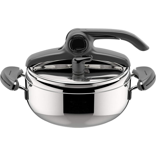 187098 - LAGOSTINA Mia Tenxhere me Presion, 3.5L, Çelik Inox 18/10, Ø 22 cm, Përshtatshme për Induksion dhe Gaz, Kapak që Hapet Lehtë, Bazë me Tre Shtresa, Mund të lahet në lavastovilje