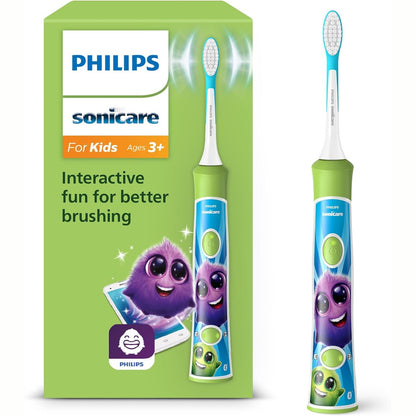 302941 - PHILIPS Sonicare For Kids, furçë dhëmbësh elektrike sonike për fëmijë 3 vjeç e lart, me SmartTimer dhe QuadPacer, jeshile, modeli HX6352/11