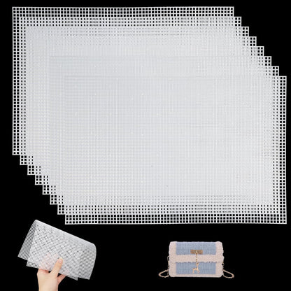207119 - Fletë Kanavacë Plastike 8 copë nga E BARDHË, Materiali i rrjete plastike, Diametri i vrimës 3mm, Madhësia 20x30cm, Për të bërë çanta vetë, Punime Artizanale, Qëndisje Kryq, Mbështetëse