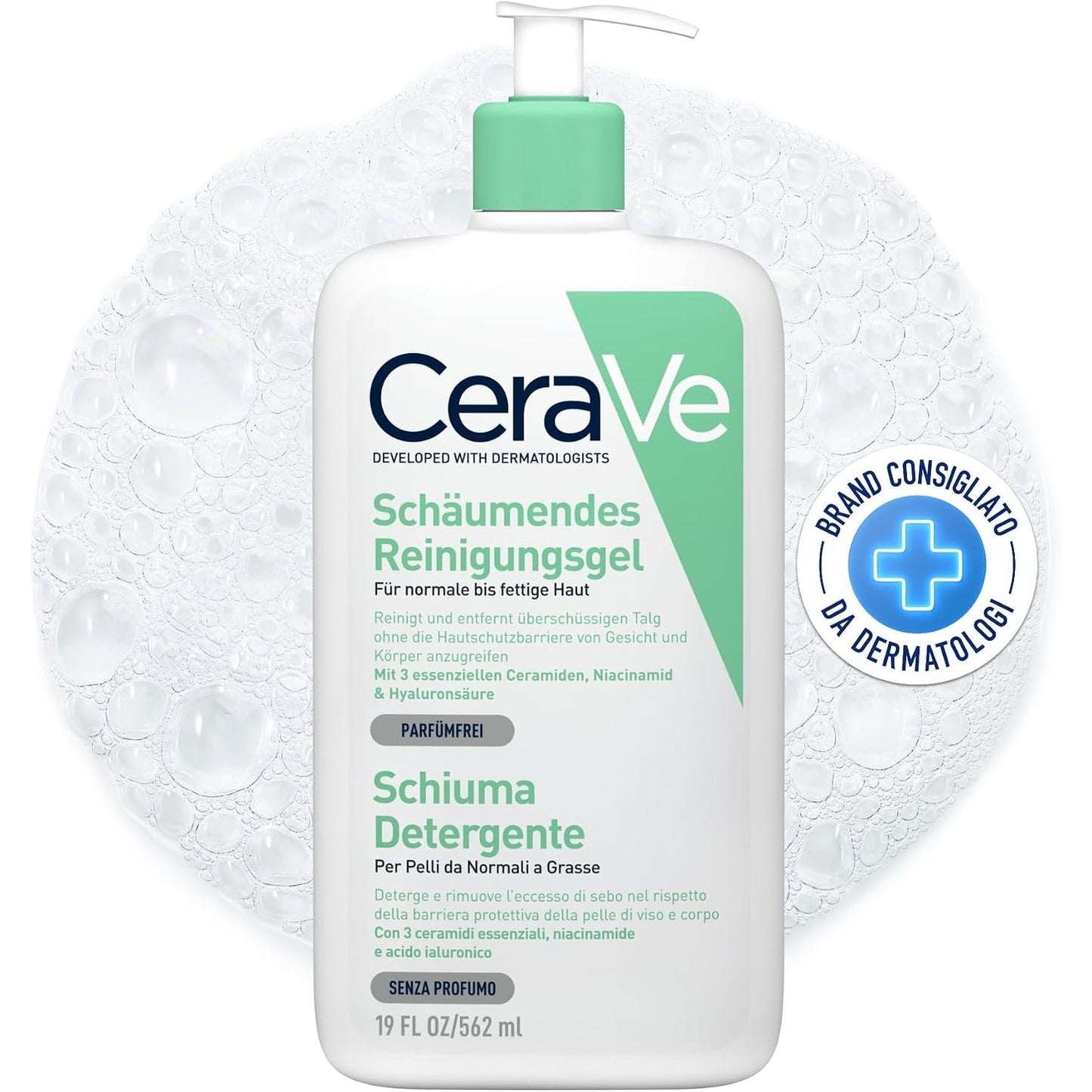 275633 - CERAVE Xhel Pastrues me Shkumë, 562 ml, për lëkurë normale deri në të yndyrshme, heq vajin e tepërt dhe papastërtinë, i pasuruar me ceramide esenciale, niacinamidë dhe acid hialuronik