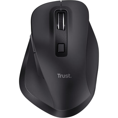 266614 - Trust Maus pa tel i rikarikueshëm Fyda, Bluetooth + 2.4 GHz, mbështetëse ergonomike e gishtit të madh, 50% plastikë e ricikluar, 800-2400 DPI