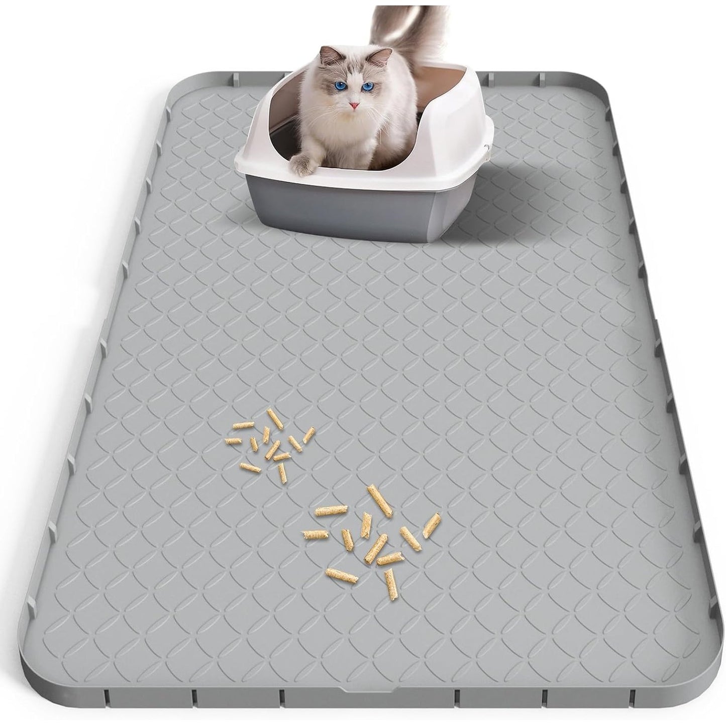 202173 - DYSHEME prej SILIKONI, XXL 88 x 56 cm,  i papërshkueshëm nga uji, jo i rrëshqitshëm, i lehtë për t’u pastruar, gri, e përshtatshme për putrat e maceve, për tasat dhe kutitë e maceve