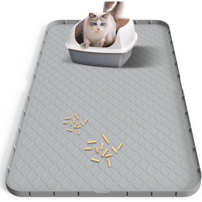 202173 - DYSHEME prej SILIKONI, XXL 88 x 56 cm,  i papërshkueshëm nga uji, jo i rrëshqitshëm, i lehtë për t’u pastruar, gri, e përshtatshme për putrat e maceve, për tasat dhe kutitë e maceve