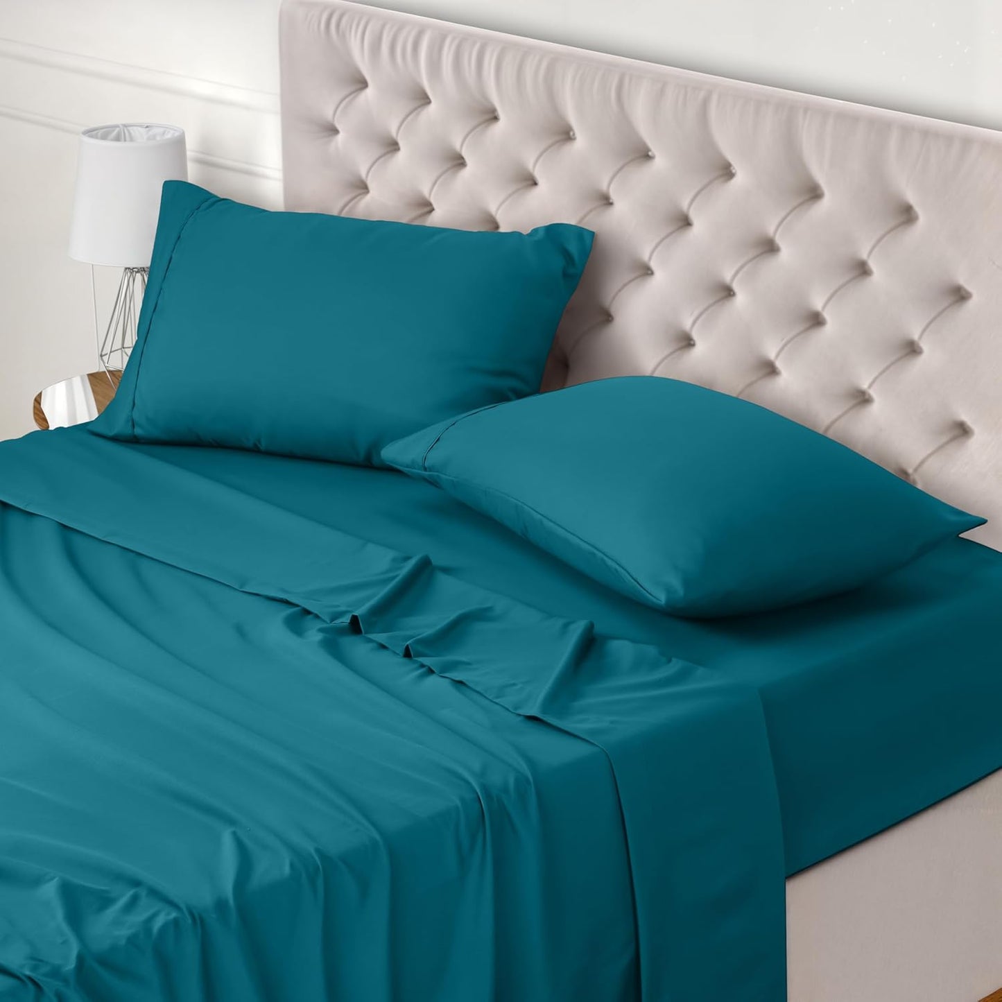 197429 - UTOPIA BEDDING Set Çarçafësh 180x200cm, 4-pjesësh, nga Mikrofibër Poliesteri, 1 Çarçaf i Montuar, 1 Çarçaf Sheshtë 270x290cm dhe 2 Mbulesa Jastëkësh 50x75cm, Ngjyra Blu Xhins