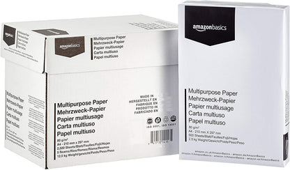 189553 - AMAZON BASICS Letër Printimi Shumëpërdorimëshe e Bardhë, A4, 80gsm, 2500 Copë në 5 Pako me 500 Copë secila