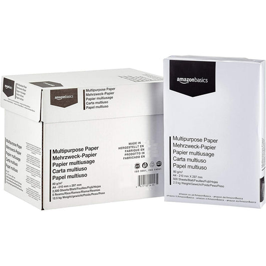 273472 - AMAZON BASICS Letër printeri DIN A4, 80 g/m², 2500 fletë, 5 pako me 500, e bardhë
