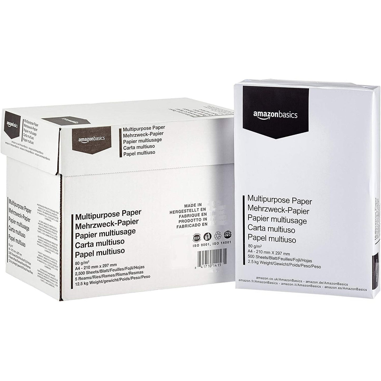 273485 - AMAZON BASICS Letër printeri, DIN A4, 80 g/m², 2500 fletë, 5 pako me 500, e bardhë