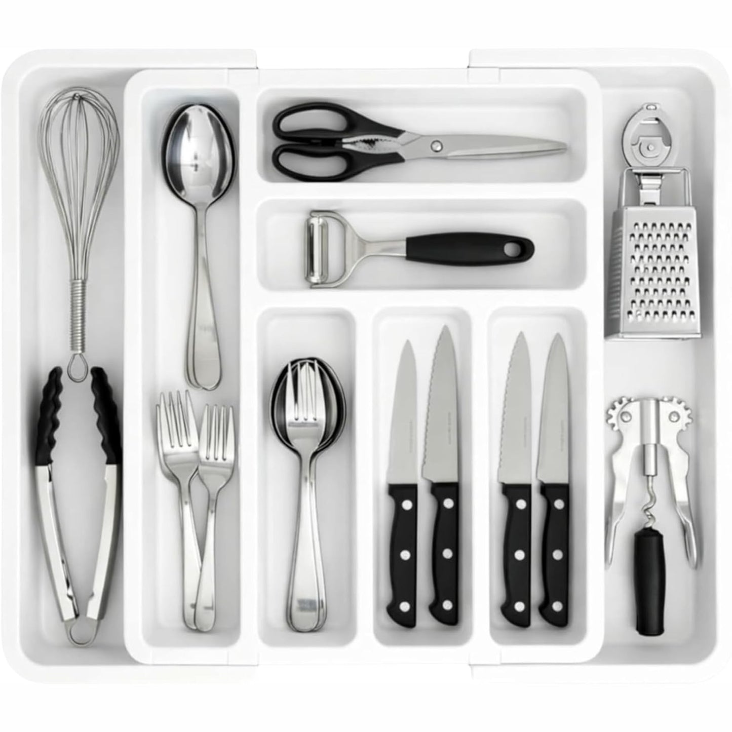 257751 - EDIHOME Tabaka takëmesh për sirtarë, Futesë takëmesh e zgjerueshme, 6 deri në 8 ndarje, pa BPA, Material: Plastike, E bardhë
