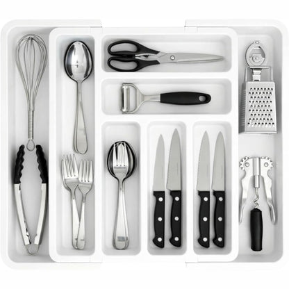 257751 - EDIHOME Tabaka takëmesh për sirtarë, Futesë takëmesh e zgjerueshme, 6 deri në 8 ndarje, pa BPA, Material: Plastike, E bardhë