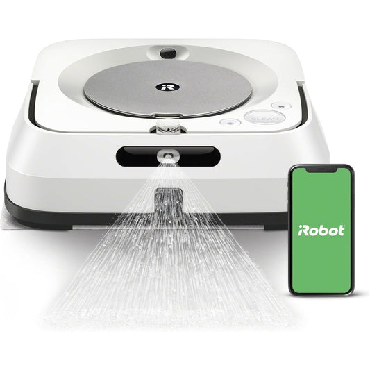 166696 - iROBOT - Robot Fshesë BRAAVA JET M6 (M6138), me Spërkatje Precize, Fshesë të Lagura dhe të Thata, i Lidhshëm me Roomba dhe Wi-Fi, i Pajtueshëm me Asistentë Zanore, Ngjyra E Bardhë/Argjendtë